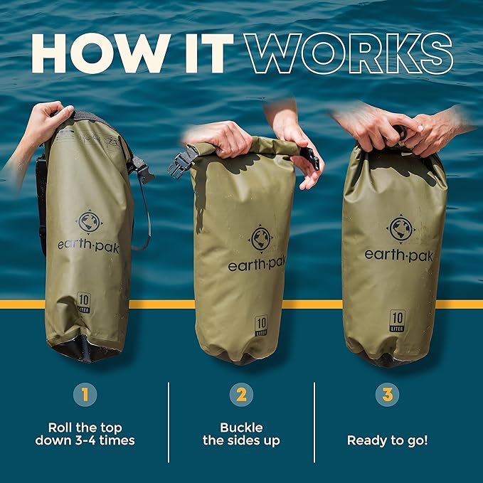 Earth Pak Waterproof Dry Bag - Roll Top Waterproof Backpack Sack (Camo 30L & 5L)