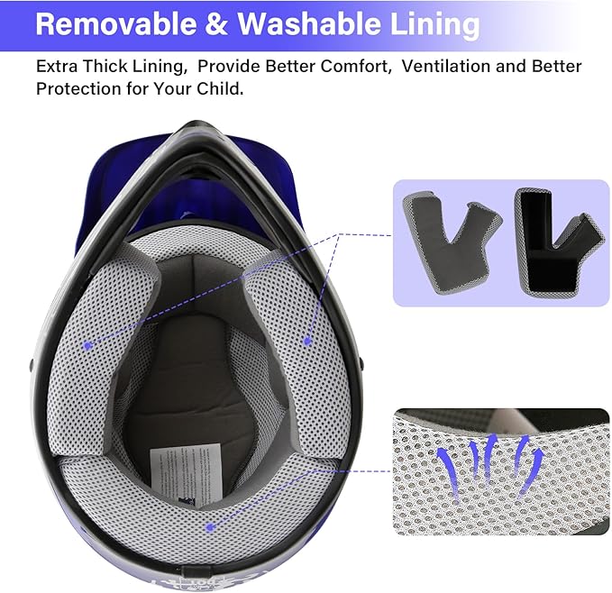 TCT-MOTORPARTS DOT Youth Kids Motocross ATV Helmets Offroad Street Dirt Bike Go-Kart BMX MX Full Face Helmet Blue Skull Large Size