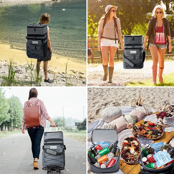 Odoland 48/72 Cans Soft Cooler with Wheels and Handle Collapsible Ice Chest Rolling Coolers on Wheels for Beach Camping Travel and Picnic