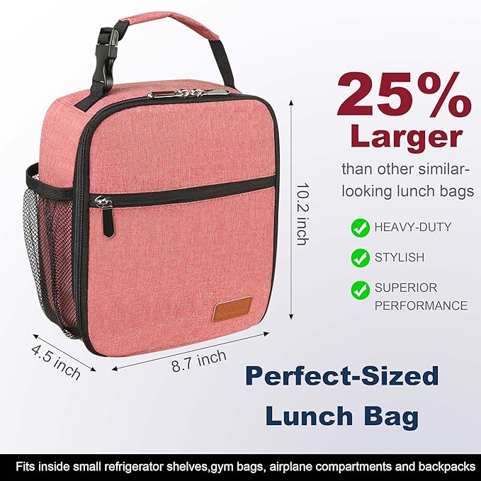 Femuar Lunch Box for Men Women Adults Small Lunch Bag for Office Work Picnic - Reusable Portable Lunchbox, Pink