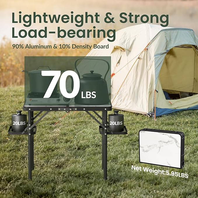 Titanker Folding Camping Table Small 2ft, Small Camp Table Portable with 50% Extra Space, Folding Picnic Table, Portable Beach Tables, Car Camping Essentials, Aluminum Light & Solid