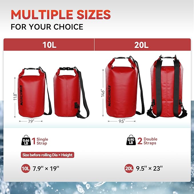 MARCHWAY Floating Waterproof Dry Bag Backpack 5L/10L/20L/30L/40L, Roll Top Sack Keeps Gear Dry for Kayaking, Rafting, Boating, Swimming, Camping, Hiking, Beach, Fishing