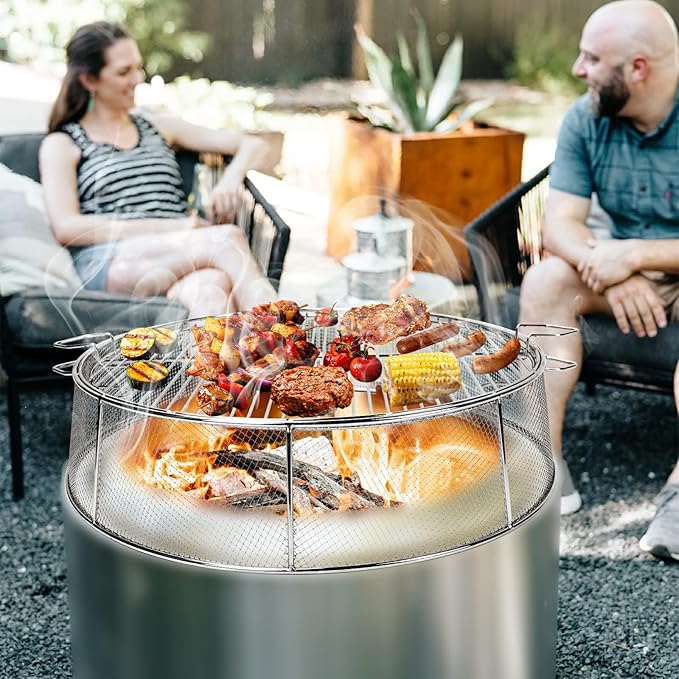 Uniflasy Fire Pit Shield and Cooking Grate for Solo Stove Ranger 15",304 Stainless Steel Spark Screen Cooking Grate for Backyard & Outdoor Fire Pits,Fire Pit Accessory Kits for Solo Stove Ranger