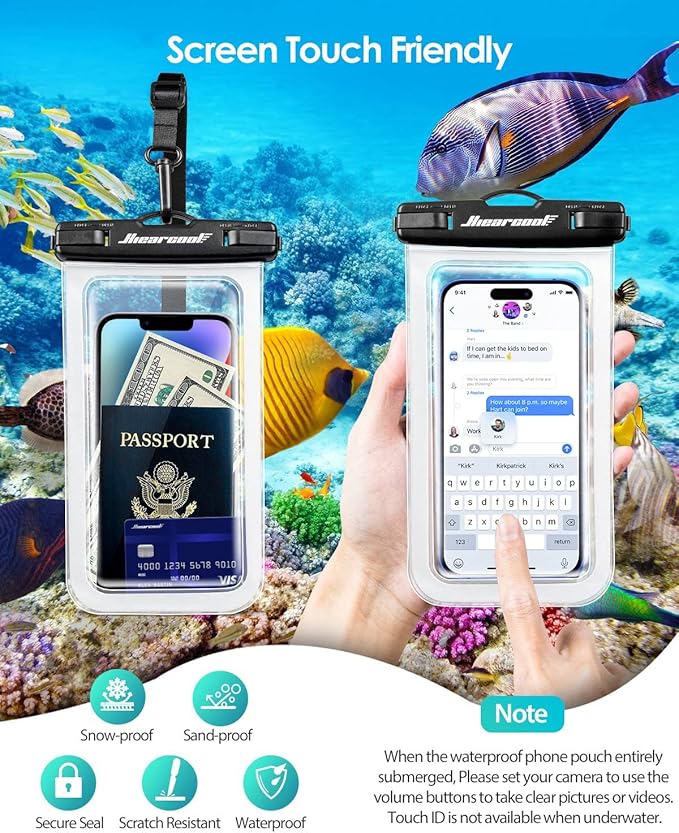 Hiearcool Waterproof Phone Pouch, Waterproof Beach Bag Compatible for iPhone 16 15 14 13 Pro Max Up to 8.3", IPX8 Cellphone Kayak Accessories, Travel Essentials for Beach -Clear-2Pack