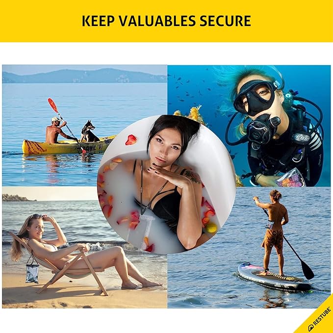 restube Waterproof Phone Pouch | IPX8 Case Fits Up to Max [6.9 Inches] - iPhone 14, 13, 12, 11, XS, XR, X, 8, 7 | Samsung S20, S10, S9 - Ideal for Swimming, Beach, Pool, Travel Black