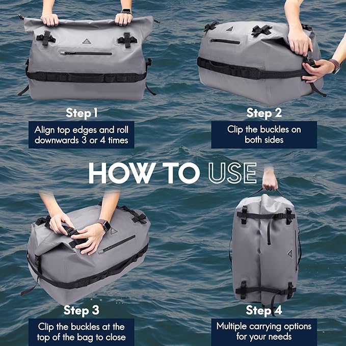 Haimont Large Waterproof Duffel Backpack Roll-Top Heavy Duty Dry Duffle Bag for Boating, Travel, Motorcycle, Kayaking, Camping, 60L