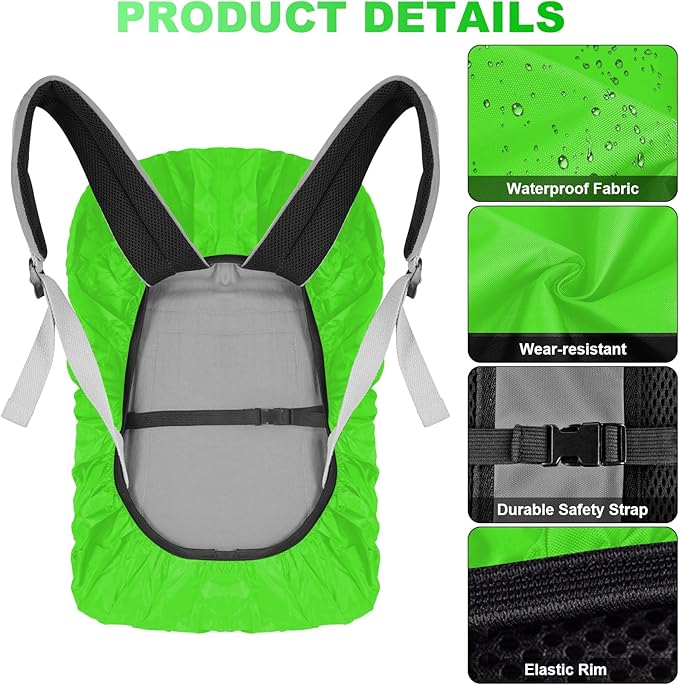 LAMA 2pcs Waterproof Rain Cover for Backpack, Reflective Rainproof Protector for Anti-dust and Anti-Theft S 18L-25L Black Green