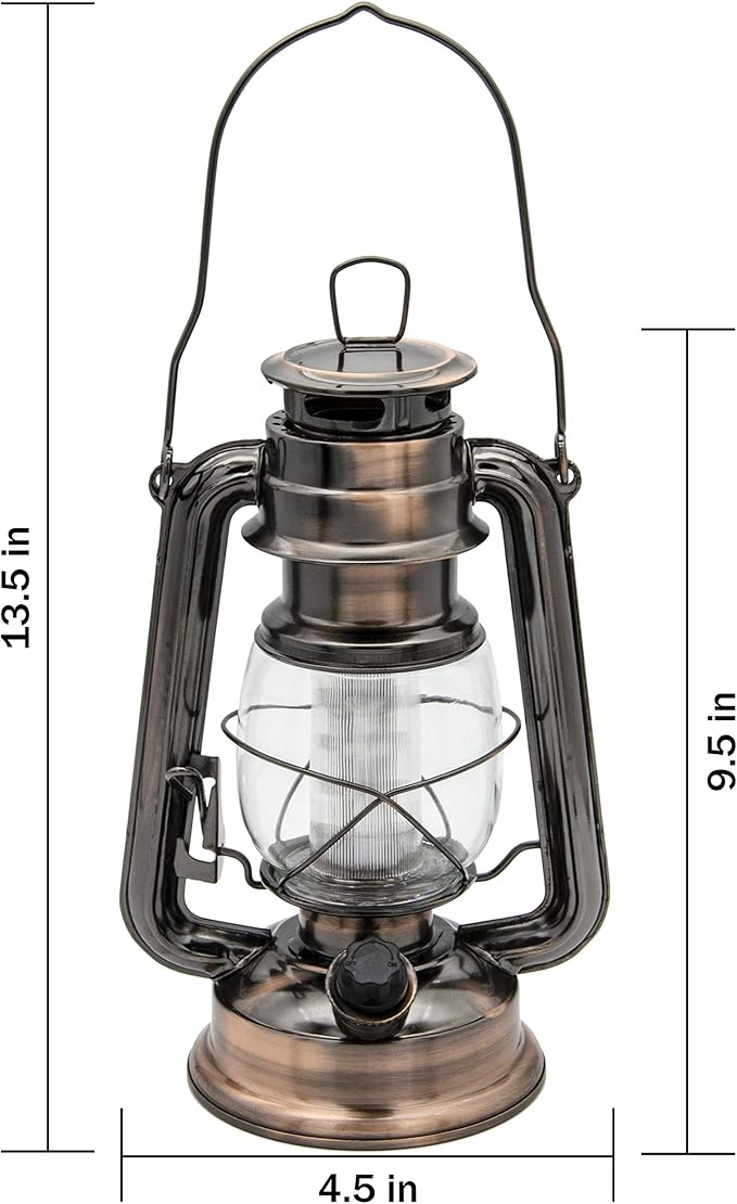 YAKii LED Vintage Lantern Metal Hanging Hurricane Lantern 12 LED Dimmer Switch Cold White Battery Operated Lantern Power Outage Indoor Camping Lighting Outdoor Brooklyn Lantern (Copper 2 Pack)