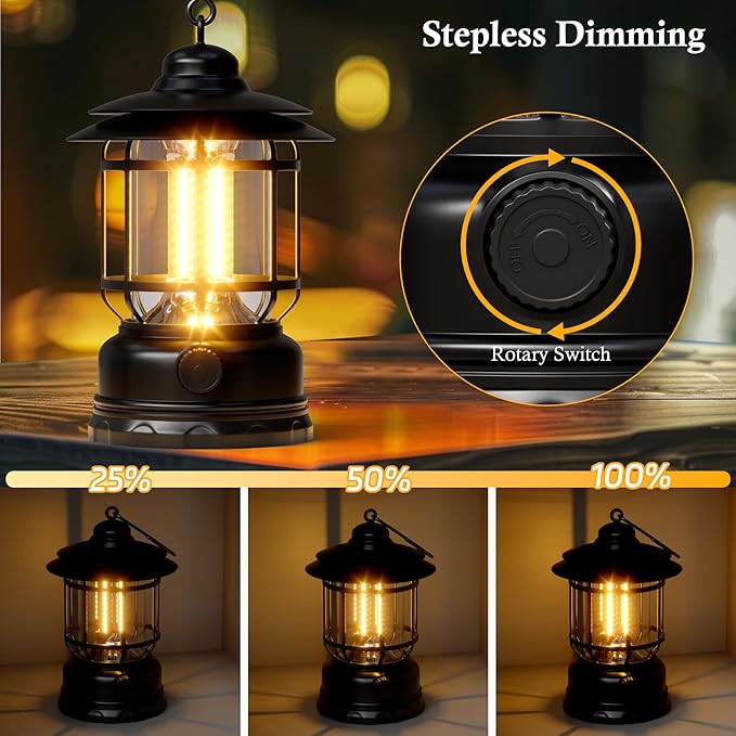 LED Camping Lanterns,3 Pack Rechargeable Battery Emergency Lighting with Stepless Dimming Vintage Portable Camping Lights & Lantern for Emergency Fishing Camping Hiking Power Outage Tabletop