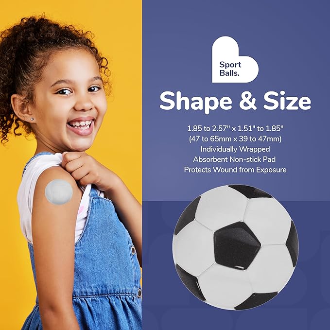 BioSwiss Bandages, Sports Balls Shaped Self Adhesive Bandage, Latex Free Sterile Wound Care, Fun First Aid Kit Supplies for Kids and Adults, 24 Count