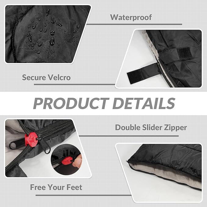 Double Sleeping Bag with 2 Pillows for Adults, Queen Size XL Sleeping Bag Waterproof, Compact with Compression Sack, 2 Person Sleeping Bags for 3-4 Seasons Camping, Backpacking, Hiking, Travel