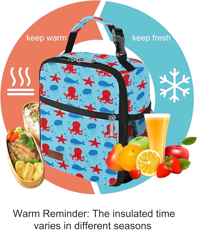 Lunch Box for Men & Women Durable Lunch Bag for Adults Reusable Small Lunchbox Octopus