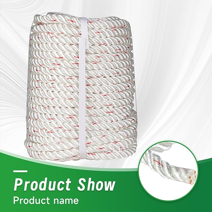 5/8 in 150 FT Braided Rope 8600 LBS Breaking Strength High Force Polyester Rope Suitable for Swing Camping Tree Work White Red