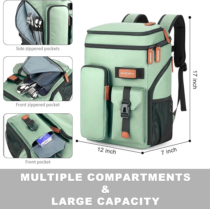 Insulated Cooler Backpack,33 Cans Multifunctional Double Deck Leakproof Cooler Bag with Sternum Strap,Large Capacity Lightweight Travel Camping Beach Backpack