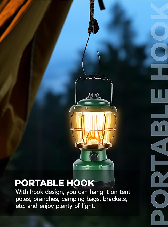 LED Camping Lantern, 2500LM Dimmable Vintage Rechargeable Lantern, Water Resistant Portable Emergency Lights for Camping, Home Power Outage, Hurricane, Hiking