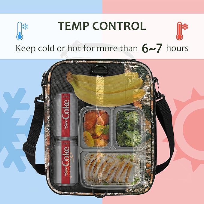 Tirrinia Expandable Insulated Lunch Bag, Leakproof Flat Lunch Cooler Tote with Shoulder Strap for Men and Women, Suitable for Work & Office, Maple Leaf