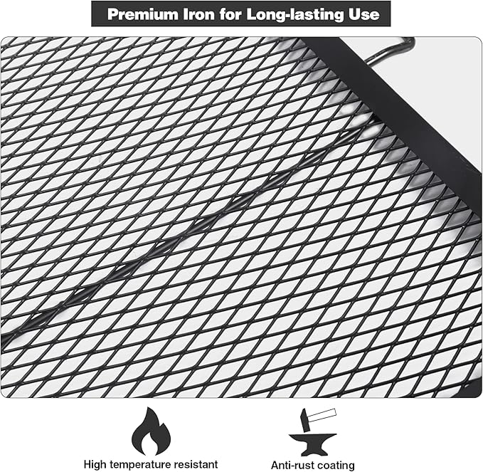 Lineslife Square Fire Pit Cooking Grill Grates, Folding Outdoor Campfire BBQ Grill Rack with Handles, Portable Outside Camping Gear Cookware and Accessory, 36 Inch