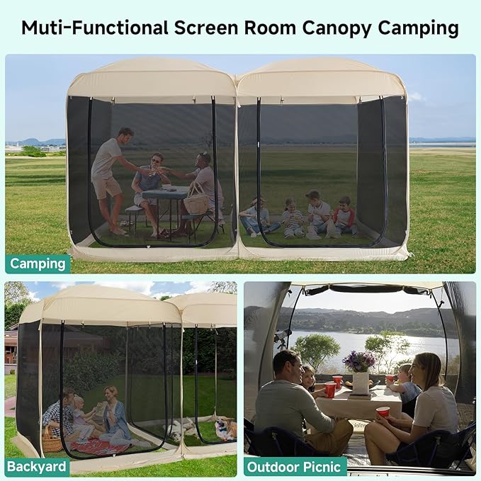 Alvantor Screen House Gazebo, 6-10-15 Person Pop Up Igloo Screened Canopy Tent with Mosquito Netting Sides, Instant UV Resistant Sun Shelter for Garden, Patio, Backyard