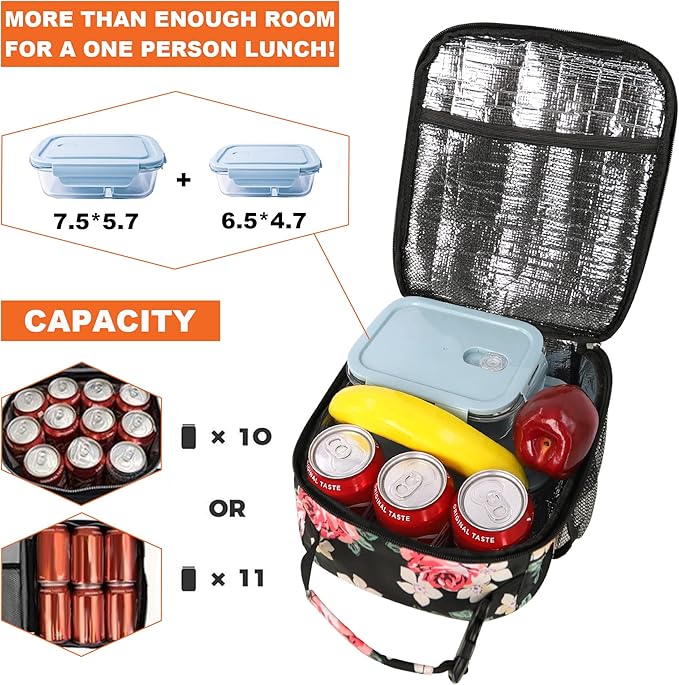Lunch Box for Men Women Adults Small Lunch Bag for Office Work Picnic - Reusable Portable Lunchbox, Penoy Flower