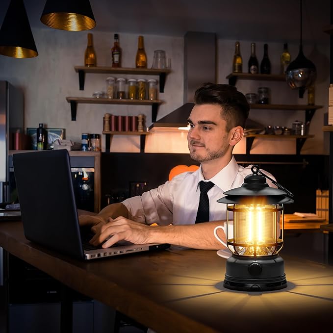 LED Camping Lanterns,3 Pack Rechargeable Battery Emergency Lighting with Stepless Dimming Vintage Portable Camping Lights & Lantern for Emergency Fishing Camping Hiking Power Outage Tabletop