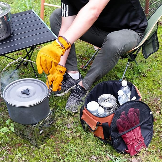 Topyond Camp Kitchen Organizer, Camp Utensil Organizer, Outdoor Large Round Cookware Bag, Foldable Waterproof Canvas Camping Sundries Storage Bag with Pearl Cotton Inside