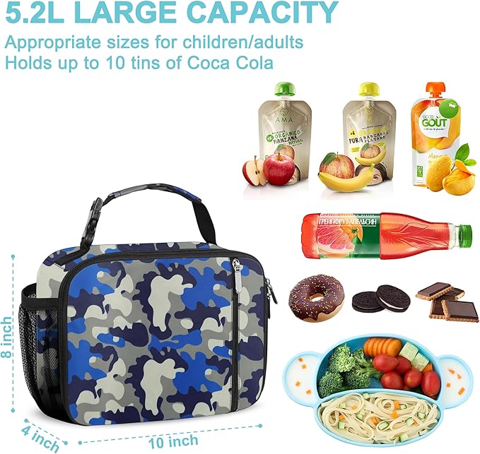 esouler Lunch Box Kids Insulated Lunch Bag for Boys & Girls Durable Children Lunchbox for School with Water Bottle Holder-Camouflage