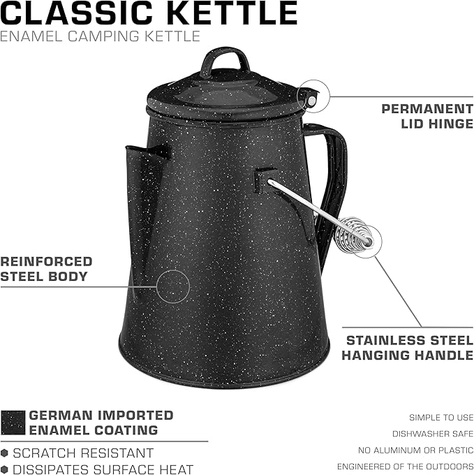 COLETTI Classic Camping Kettle - Tea and Camp Kettle, NO Aluminum or Plastic, Ideal for Boiling Water (Black)