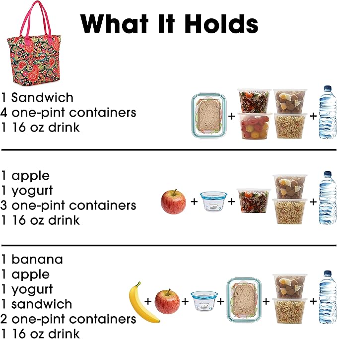 J World Lola Lunch Tote Bag Insulated Lunch-Box for Women & Teen Girls, Classic Paisley