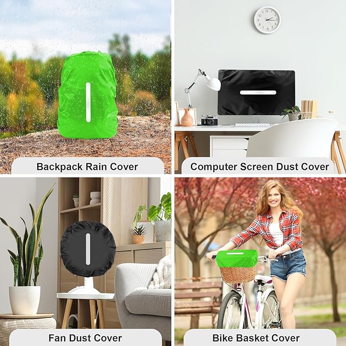 LAMA 2pcs Waterproof Rain Cover for Backpack, Reflective Rainproof Protector for Anti-dust and Anti-Theft L 45L-55L Black Green