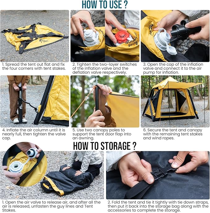 TAILI Inflatable Blow Up Tent for Camping with Hand Pump for 4/8 Person, Easy Setup Outdoor Inflatable Oxford Waterproof Air Tent House for Family Camping Adult