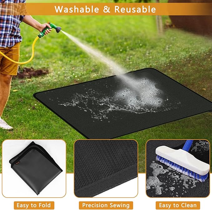 Anze Under Grill Mat for Outdoor Grill, 36 x 48 Inch Anti-Slip BBQ Floor Mats, Easy to Clean Reusable Fireproof Grill Pad, Oil-Proof Waterproof Protector for Indoor Fireplace Pit Mat