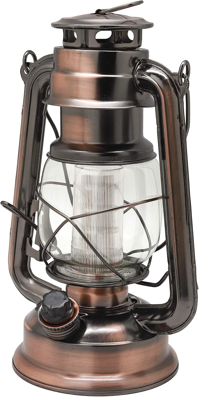 YAKii LED Vintage Lantern Metal Hanging Hurricane Lantern 12 LED Dimmer Switch Cold White Battery Operated Lantern Power Outage Indoor Camping Lighting Outdoor Brooklyn Lantern (Copper 2 Pack)