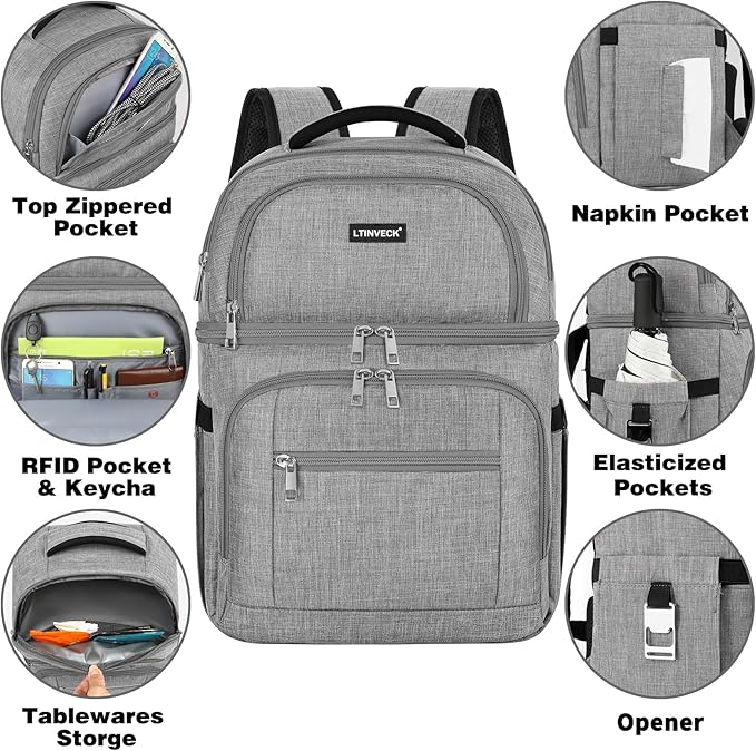 Cooler Backpack,Insulated Backpack Cooler Leakproof Double Deck Cooler Bag for Men Women RFID Lunch Backpack