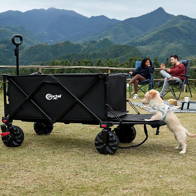 PORTAL 300L Large Capacity Foldable Wagon with Tailgate, 325LB Heavy-Duty Collapsible Utility Cart, All-Terrain Wheels & Brakes, Oversized Garden Wagon for Camping, Groceries, Sports, and Pets