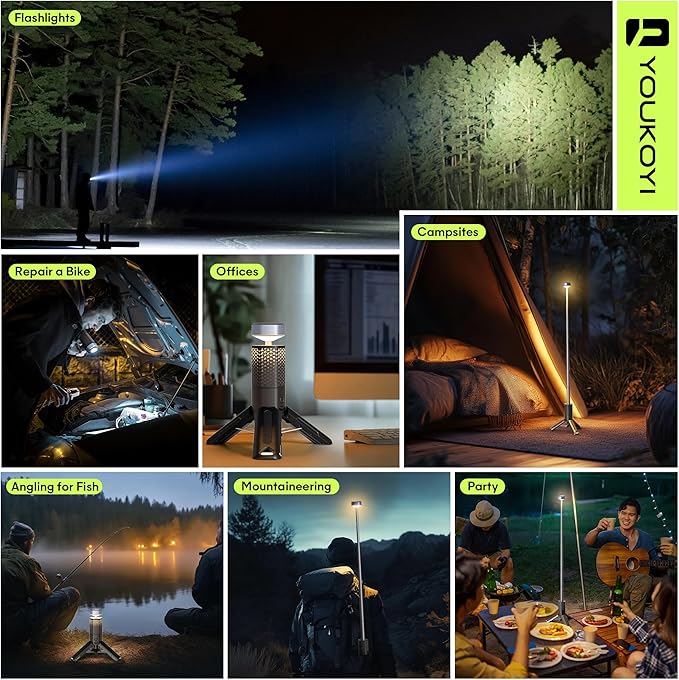 Camping Light Telescopic, YOUKOYI 10500mAh Collapsible Magnetic Camping Lantern, Telescoping IP67 Waterproof Flashlights, Camping Lantern Rechargeable for Emergency, Camping, Travel, Hiking