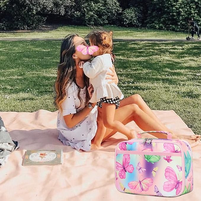 Kids Lunch Box Girls Boys Insulated Lunch Cooler Bag Reusable Lunch Tote Kit for School Travel (Butterfly)