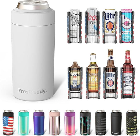 Frost Buddy Universal Buddy Can Cooler - Fits All - For Regular 12 & 16 oz or Slim-Size Bottles - Insulated Double -Walled Stainless Steel (All white)