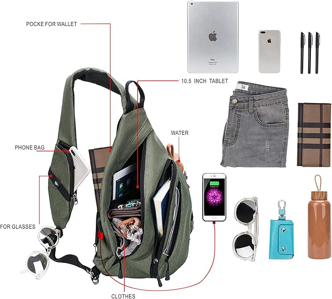 Water-Proof Sling bag/Crossbody Backpack/Shoulder Bag with USB Charging Port for Travel, Hiking, Cycling, Camping