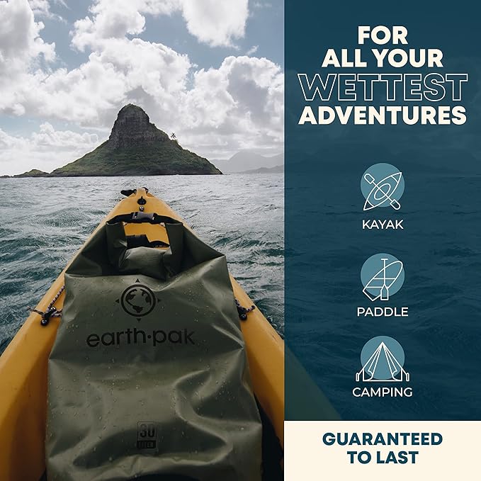 Earth Pak Waterproof Dry Bag - Roll Top Waterproof Backpack Sack Keeps Gear Dry for Kayaking, Beach, Rafting, Boating, Hiking, Camping and Fishing with Waterproof Phone Case