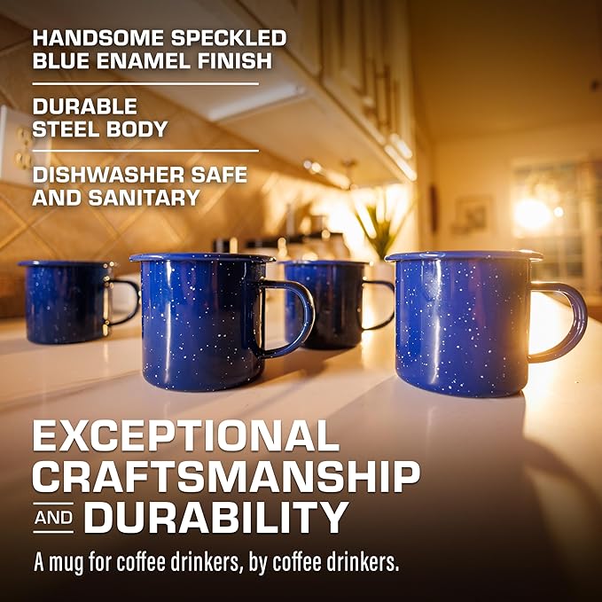 COLETTI Classic Camping Mugs — Enamel Coffee Mug, Camping Coffee Mugs — Premium Nostalgic Mug Set, German Imported Enamel Coating [Blue] [12 oz, Set of 4]