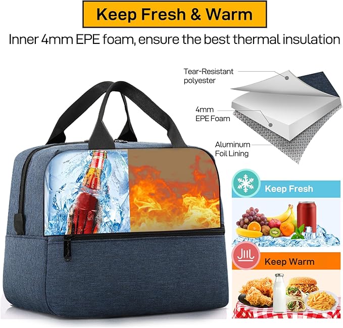 HOMESPON Insulated Lunch Bag for Women Men Lunch Box Cooler Lunch Tote for Work Picnic (Navy)