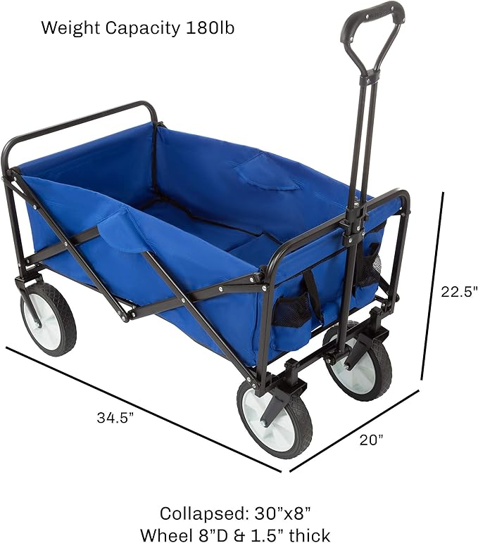 Wakeman 75-CMP1096 Outdoors Folding Wagon – Collapsible All-Terrain Utility Pull Cart with Telescoping Handle for Camping, Beach, Sports or Grocery Shopping