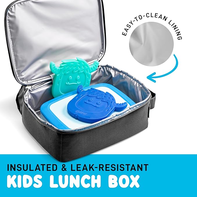 Fit & Fresh Lunch Box For Kids, Boys & Girls, School, Camp, Insulated Bag With Shoe Charm Slots For Personalization, Black