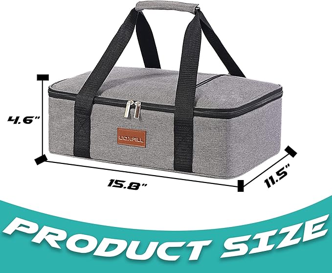 Lunch Bag Insulated Thermal Food Carrier Insulated Casserole Carrier for Hot or Cold Food,Insulated Tote Bag for Potluck Cookouts Parties Picnic, Lasagna Lugger,Fits 9"x13" Baking Pan,Gray