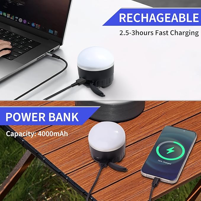 LED Camping Lantern Rechargeable, 1000LM Portable Camping Tent Light with 4 Light Modes & Magnetic Base, 4000mAh Emergency Hanging Light for Hurricane, Power Outage, Home, Camping, Hiking