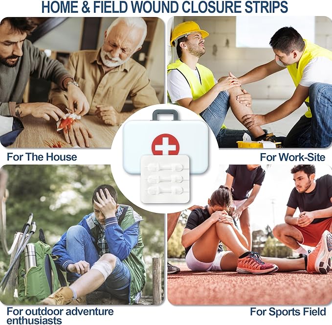 Wound Closure Strips - Emergency Laceration Closure Kit to Repair 3 Individual/Combine Wounds Without Stitches, Butterfly Bandages for Wound Closure to Close, Cover Wounds - Quick Clot