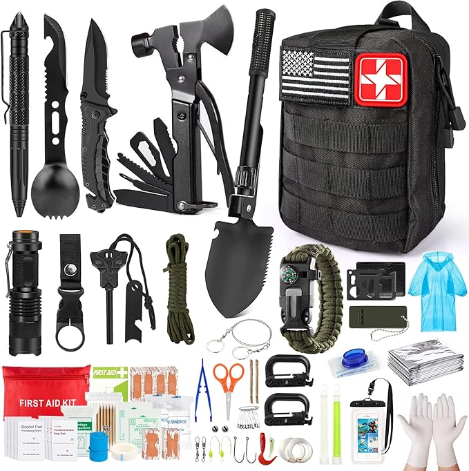 Survival Kits,222 PCS Emergency Survival Gear First Aid Kits with Molle System Compatible Bag Outdoor Camping Gear Emergency Kits for Hunting,Hiking,Fishing, Gifts for Men Women