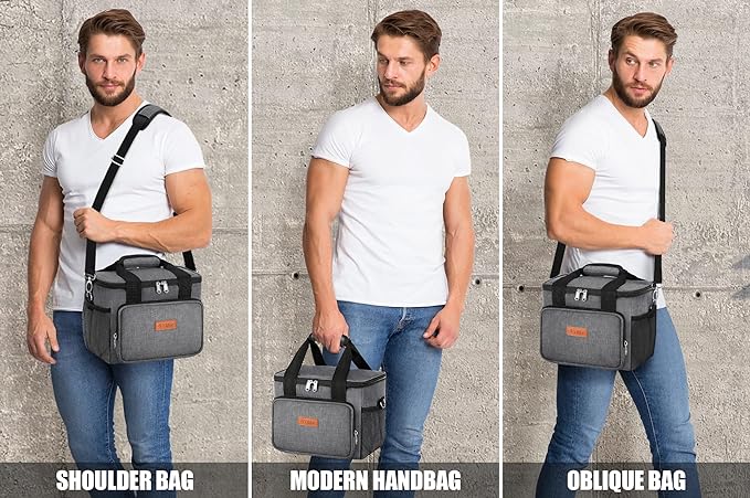 Tiblue Insulated Reusable Lunch Box for Office Work School Picnic Beach, Leakproof Freezable Cooler Bag with Adjustable Shoulder Strap (Medium, Dark Grey)