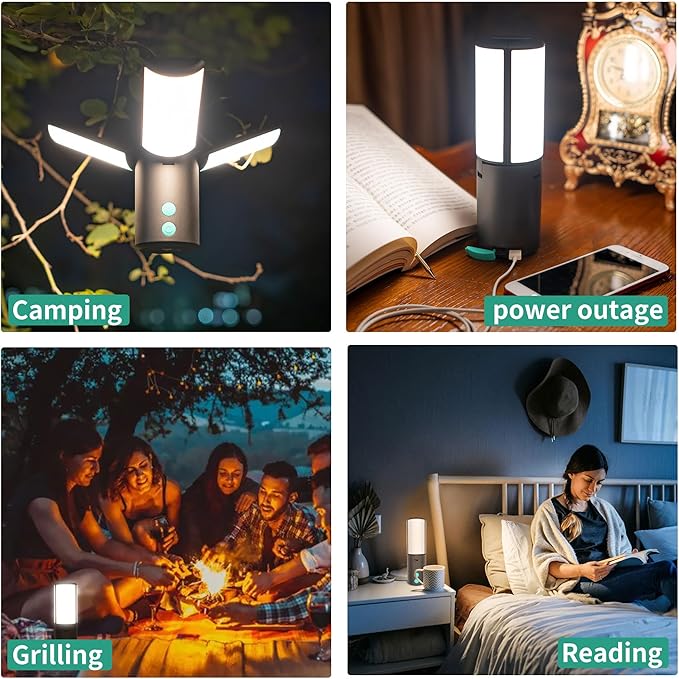 JINHODY Rechargeable LED Lantern - 8000mAh Solar Powered, 4000LM Camping Lights for Indoor/Outdoor Use, USB Charging, Emergency Flashlight
