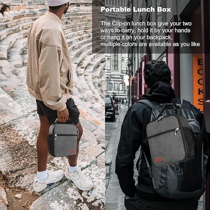 Lunch Box for Men & Women Durable Lunch Bag for Adults Reusable Small Lunchbox Grey